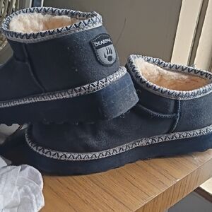 BearPaw Navy Suede Shearling-Lined Slip-On Mocs